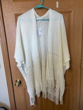 Maurices Cream Fringe Open Knit Kimono